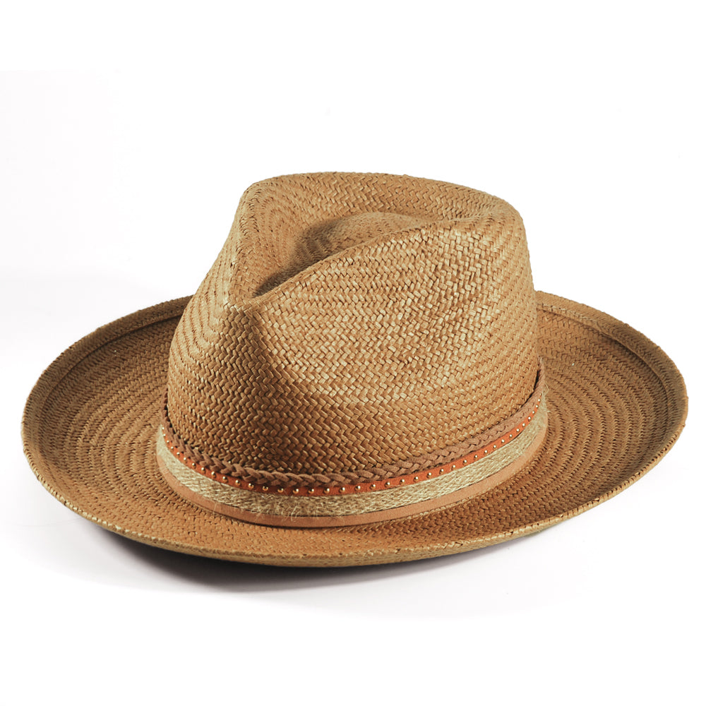 Geoffery Straw Fedora Hat – khaki (Includes All The Accessories)