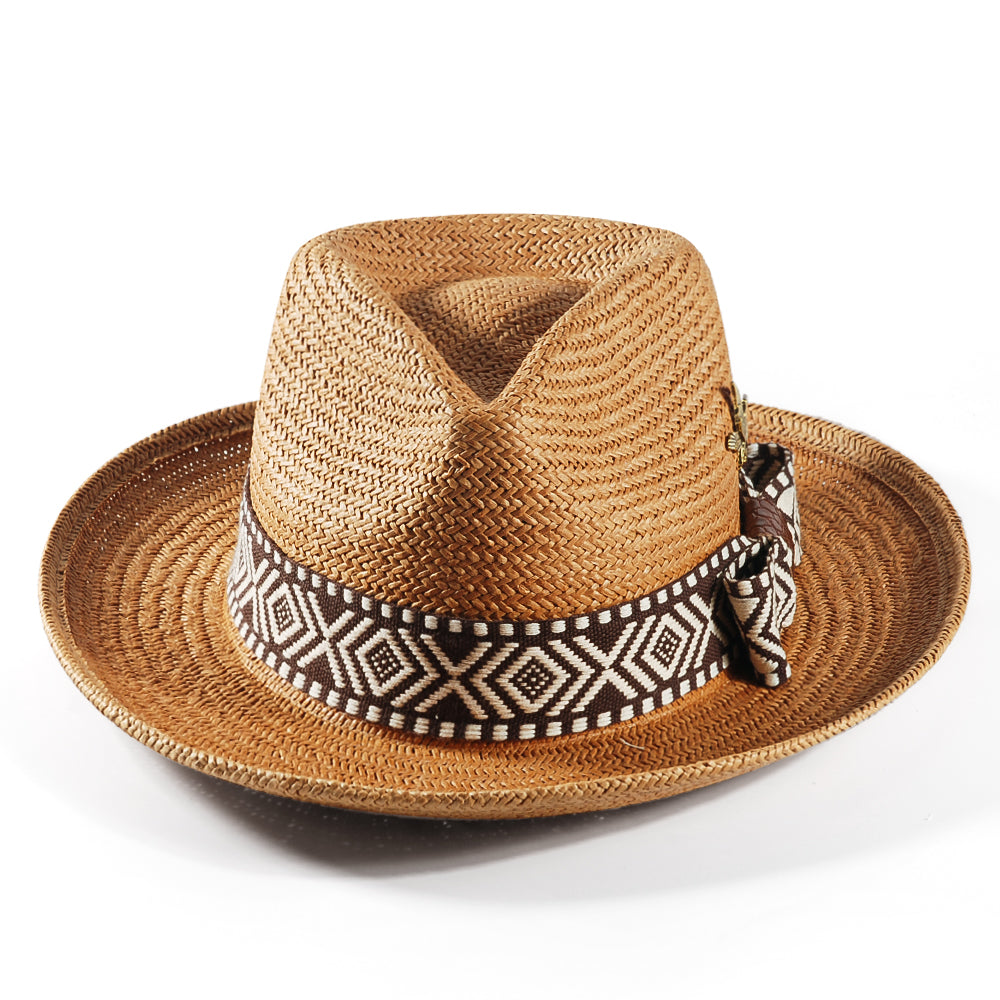 Geoffery Straw Fedora Hat – Khaki (Includes All The Accessories)