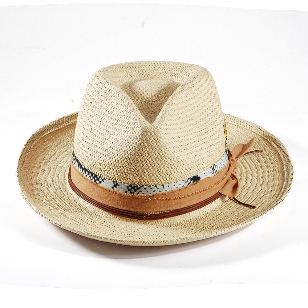 Geoffery Straw Fedora Hat -Beige(Includes All The Accessories)