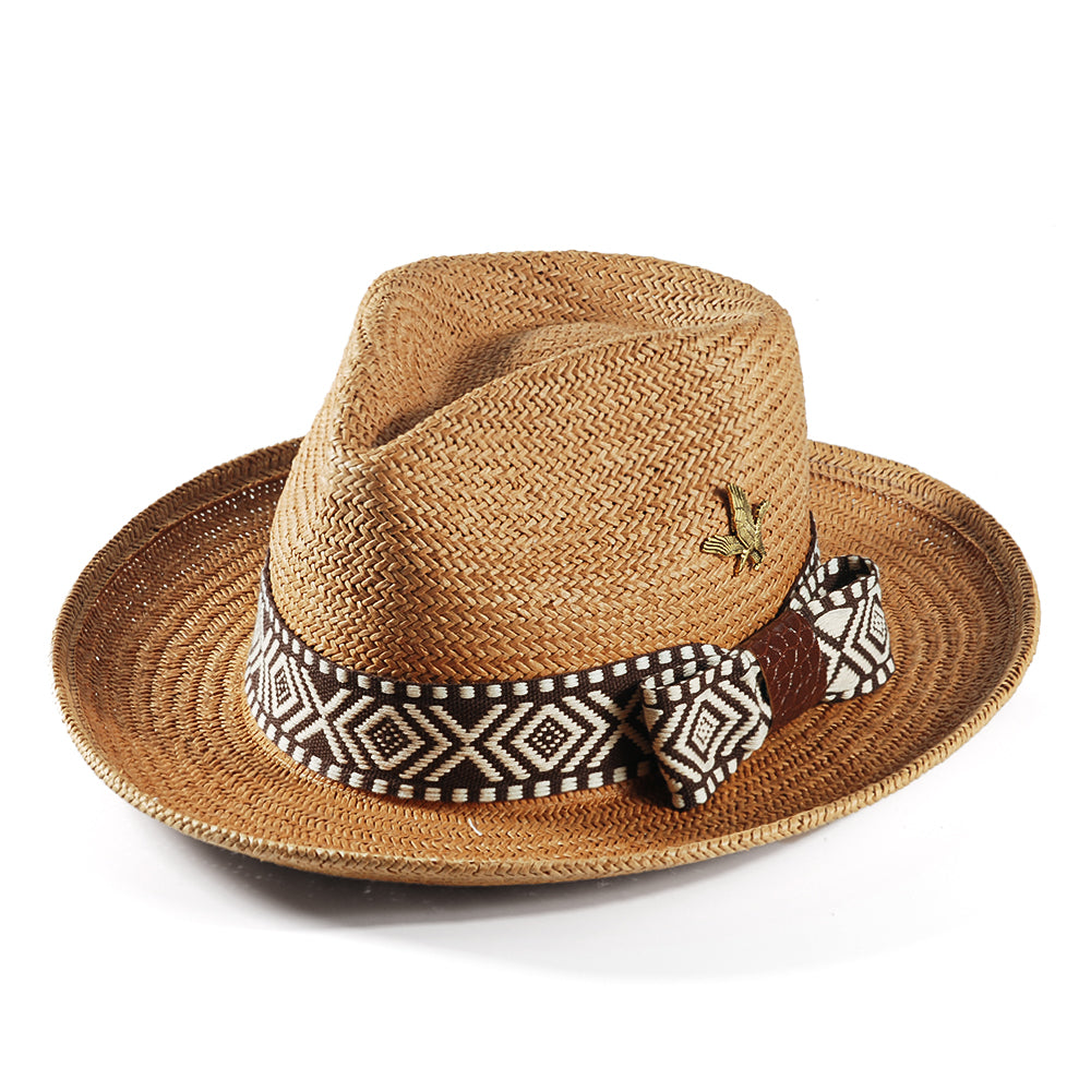 Geoffery Straw Fedora Hat – Khaki (Includes All The Accessories)