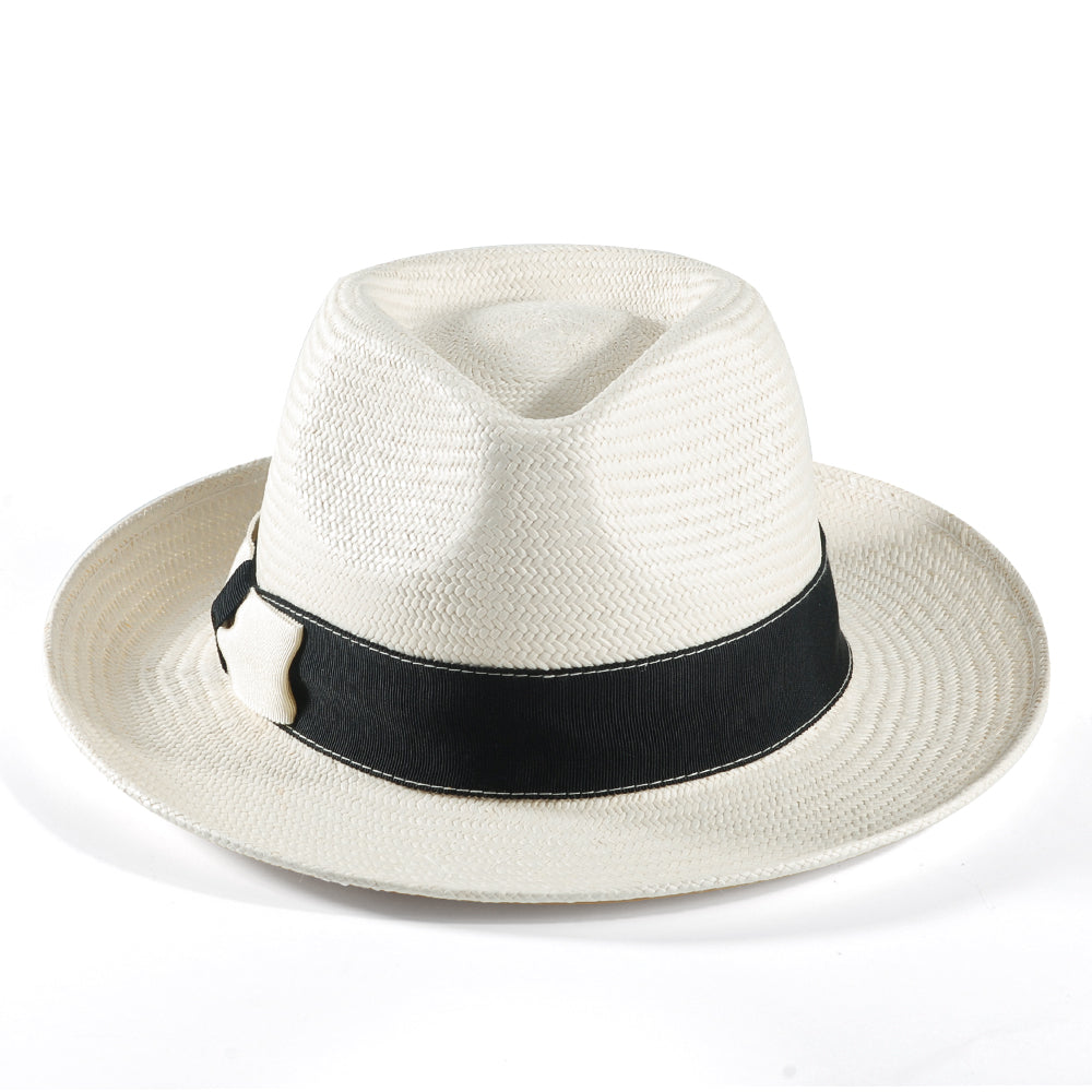 Geoffery Straw Fedora Hat -White (Includes All The Accessories)