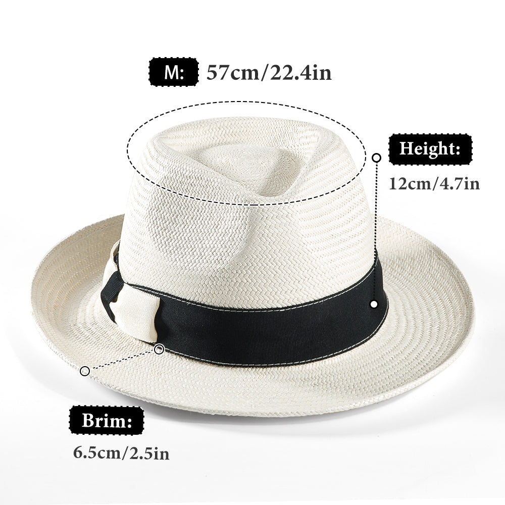 Geoffery Straw Fedora Hat -White (Includes All The Accessories)