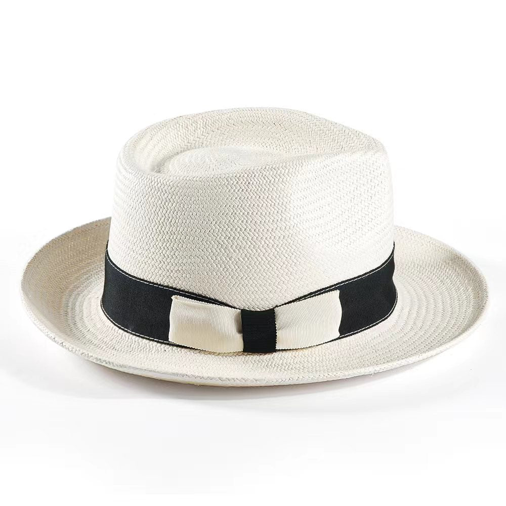 Geoffery Straw Fedora Hat -White (Includes All The Accessories)