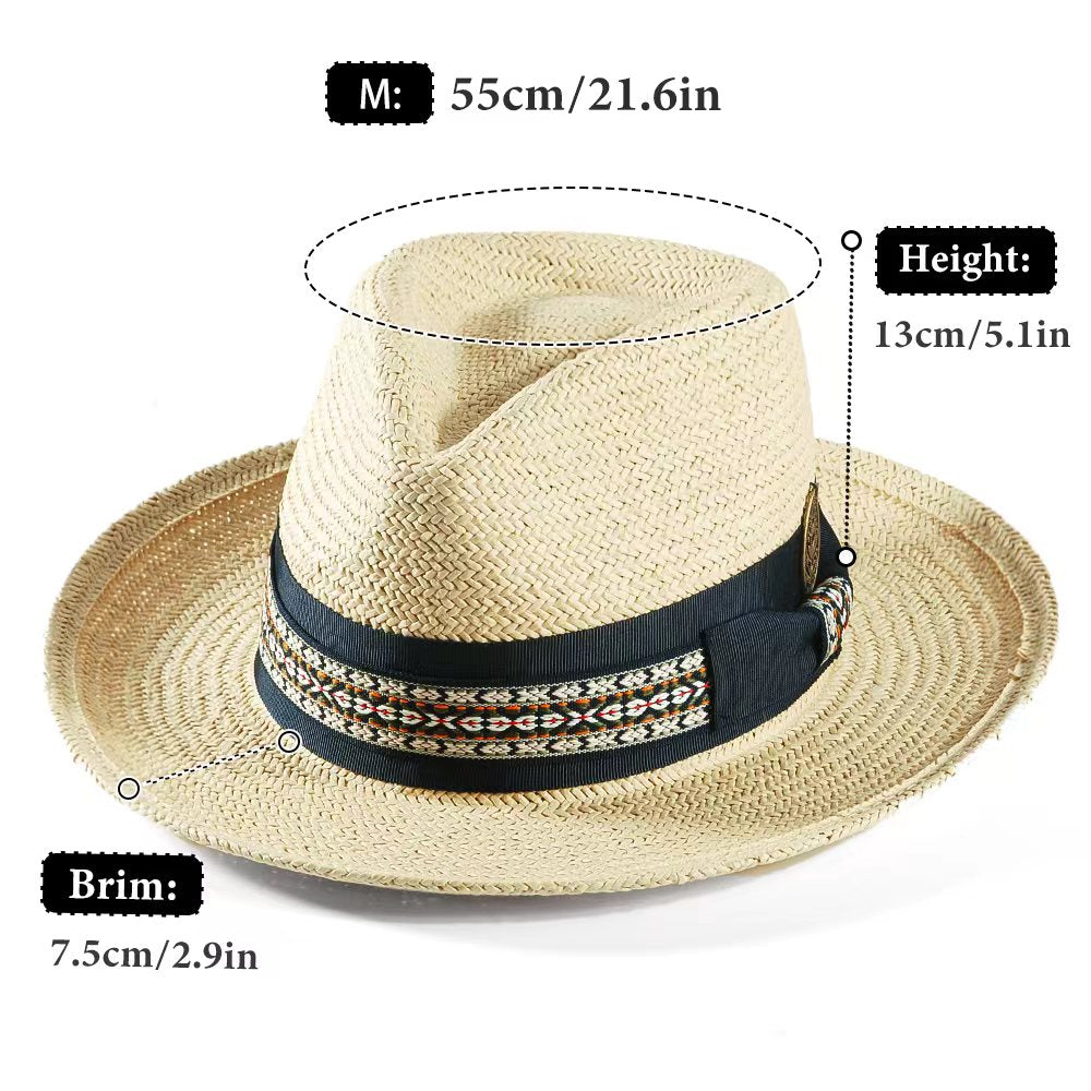 Geoffery Straw Fedora Hat –Beige(Includes All The Accessories)