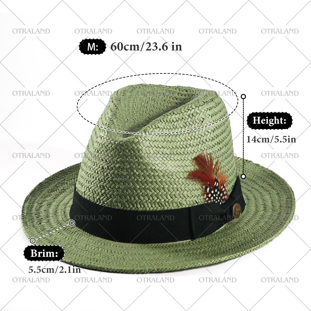 Straw Trilby Fedora Hat - Avocado + Black