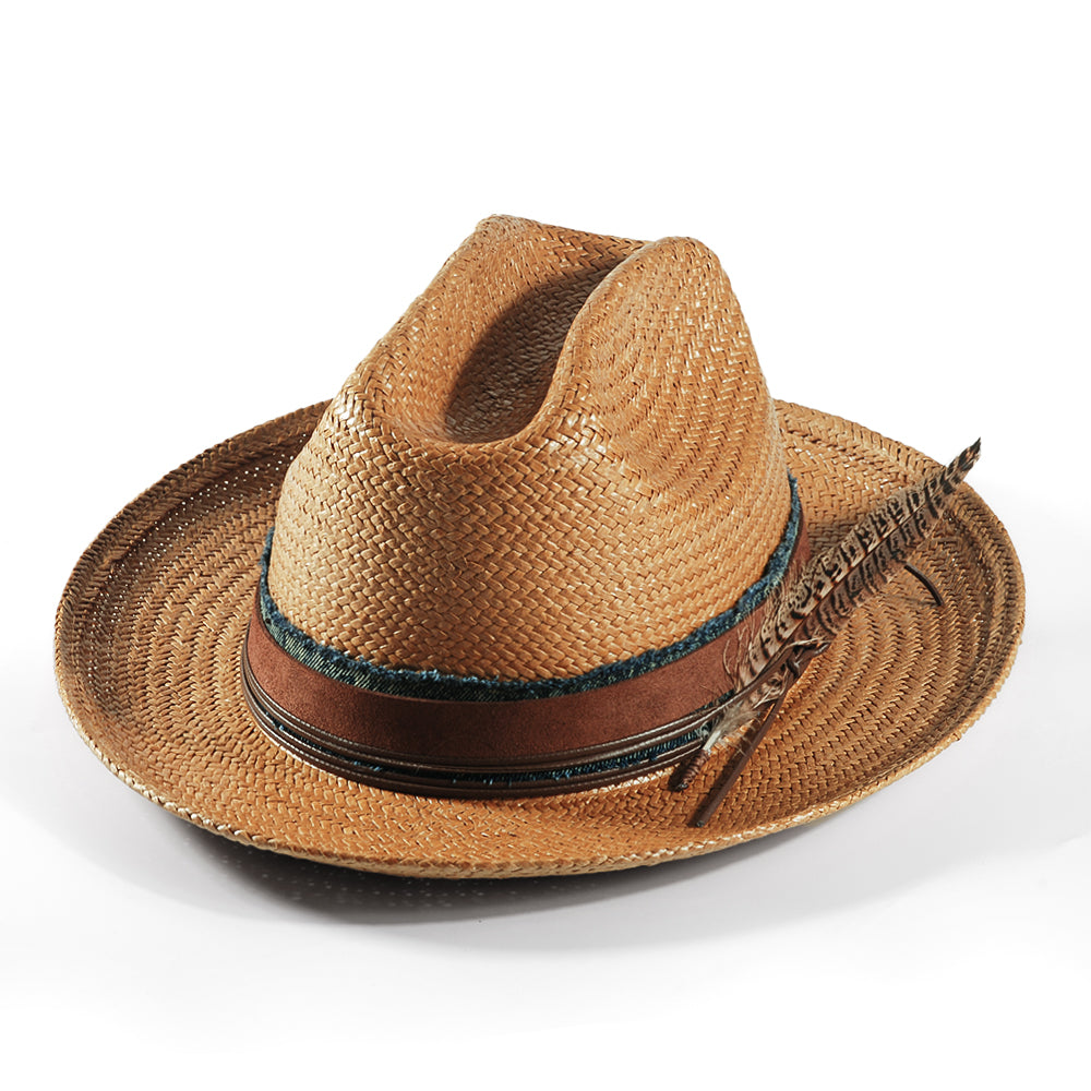 Miller Ranch Fedora Hat - Patriotic Straw–Khaki(Includes All The Accessories)