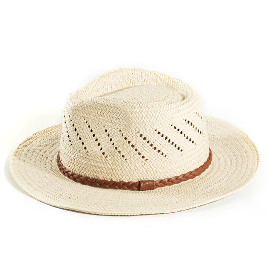 Handcrafted Braided Belt Straw Hat-Beige