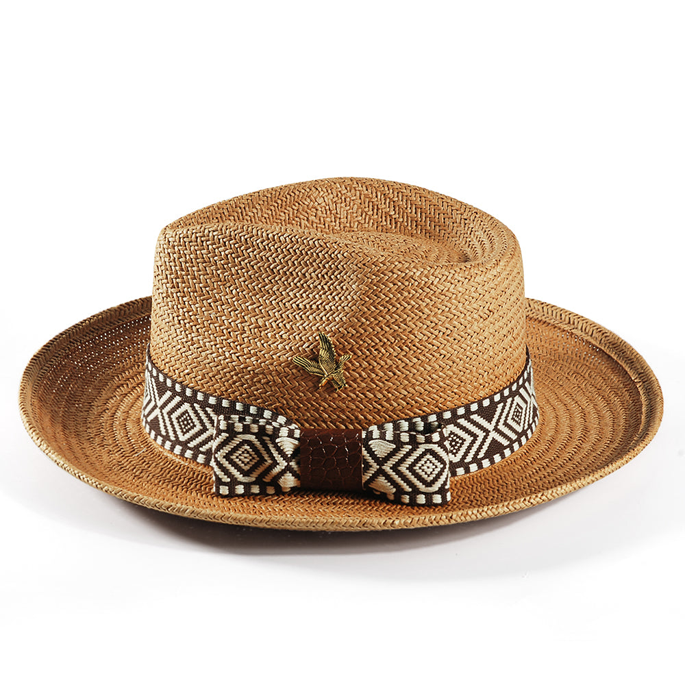 Geoffery Straw Fedora Hat – Khaki (Includes All The Accessories)