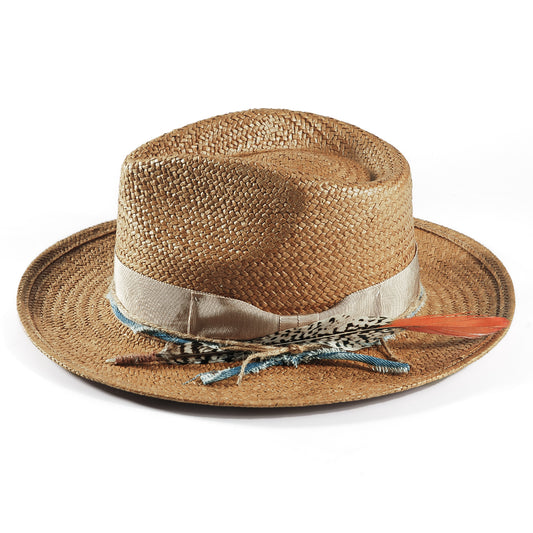 Geoffery Straw Fedora Hat –Khaki(Includes All The Accessories)