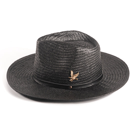 Geoffery Straw Fedora Hat – Black