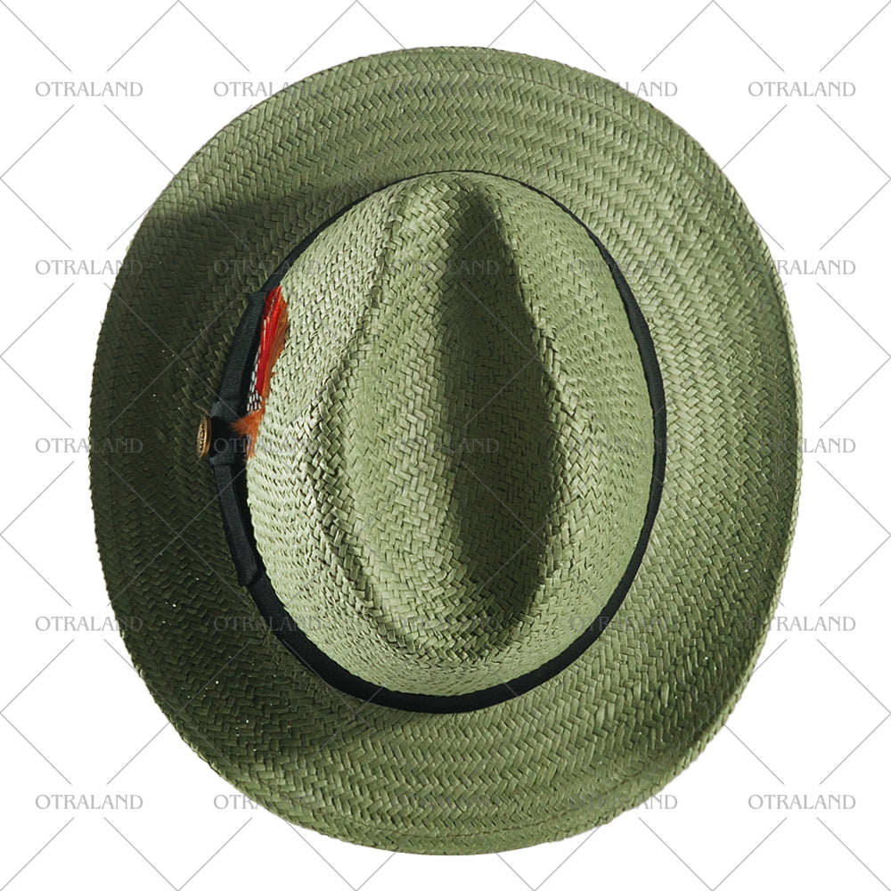 Straw Trilby Fedora Hat - Avocado + Black