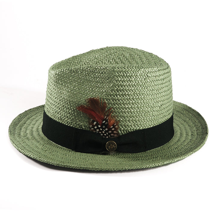 Straw Trilby Fedora Hat - Avocado + Black