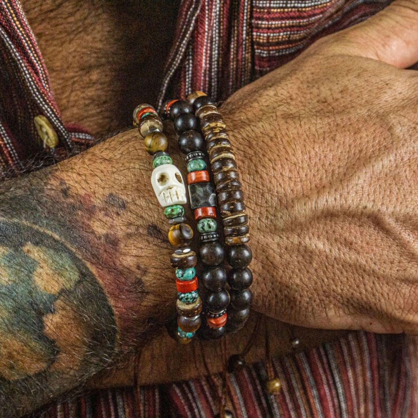 Skull Turquoise Wood Bead Coconut Bracelet