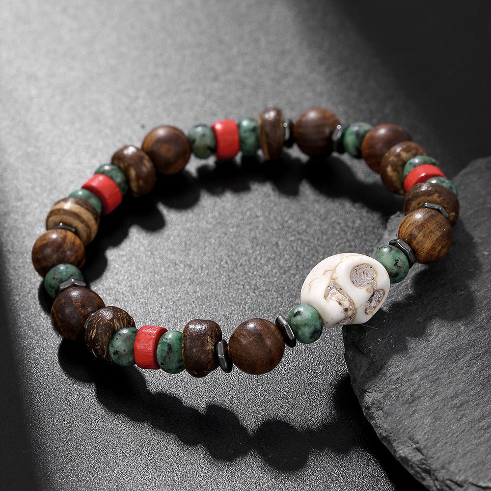 Skull Turquoise Wood Bead Coconut Bracelet