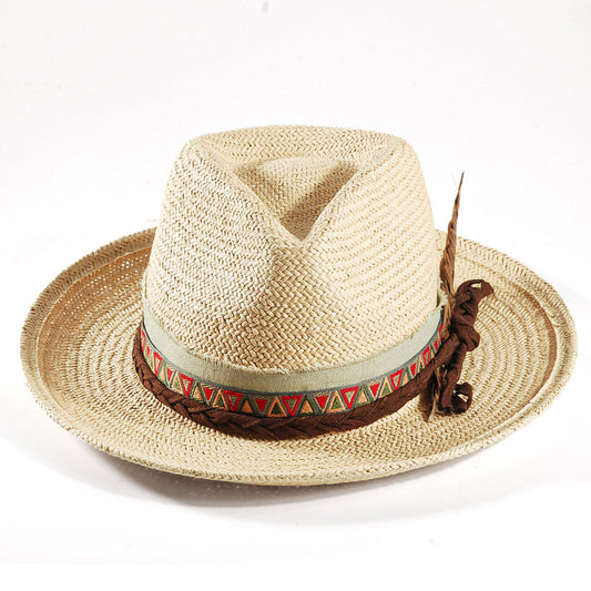 Geoffery Straw Fedora Hat – Beige (Includes All The Accessories)